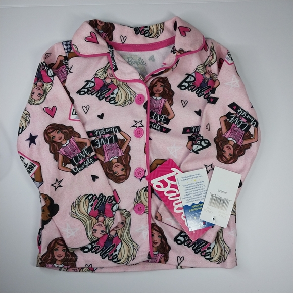 Barbie NWT Toddler 2T Pink Pajamas Two Piece Button Up Flannel Pajama Set - Picture 2 of 8